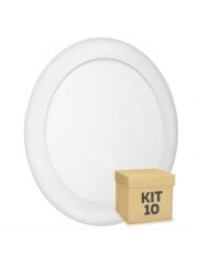 Kit 10 Unidades Plafon LED Embutir Redondo 18w Branco Frio