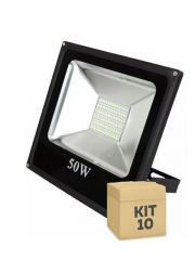 Kit 10 Unidades Refletor LED 50w Holofote MicroLED SMD Branco Quente