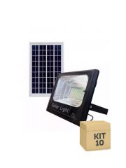 Kit 10 Unidades Refletor Solar LED 100w Auto Recarregável Branco Frio
