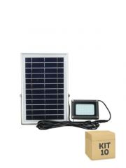 Kit 10 Unidades Refletor Solar LED 50w Auto Recarregável Branco Frio