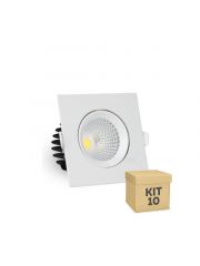 Kit 10 Unidades Spot LED COB Embutir Quadrado 3W Direcionável Branco Quente