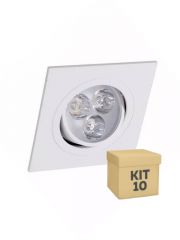 Kit 10 Unidades Spot LED Embutir Quadrado 3w SMD Direcionável Branco Frio
