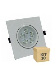 Kit 10 Unidades Spot LED Embutir Quadrado 5w SMD Direcionável Branco Quente