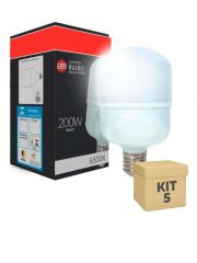 Kit 5 Unidades Lampada LED Super Bulbo 200w e27 Branco Frio Adaptador E40