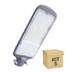 Kit 5 Unidades Luminaria Pública LED 120w SMD Para Poste Branco Frio Inmetro LS Com Base para Rele