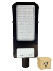 Kit 5 Unidades Luminaria Pública LED 150w SMD Branco Frio Inmetro Com Base para Rele