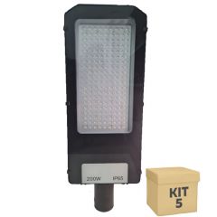 Kit 5 Unidades Luminaria Pública LED 200w SMD Para Poste Branco Frio Com Inmetro