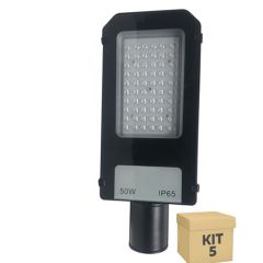 Kit 5 Unidades Luminaria Pública LED 50w SMD Para Poste Branco Frio Com Fotocelula