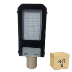 Kit 5 Unidades Luminaria Pública LED 50w SMD White Branco Frio Com Base para Rele