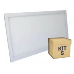 Kit 5 Unidades Plafon LED Embutir Retangular 60x30 36w Branco Quente