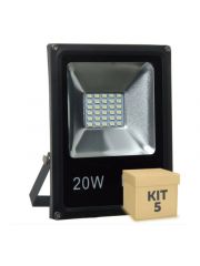 Kit 5 Unidades Refletor LED 20w Holofote MicroLED SMD Branco Frio