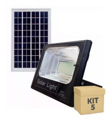 Kit 5 Unidades Refletor Solar LED 150w Auto Recarregável Branco Frio