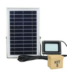 Kit 5 Unidades Refletor Solar LED 60w Auto Recarregável Branco Frio