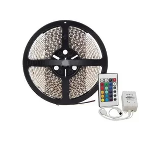 Fita de Led 3528 60 Leds por metro IP65 Rolo 5m Rgb+Controle 12V