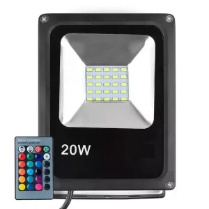 Refletor LED 20w Holofote RGB SMD Colorido Com Controle Prova d'água