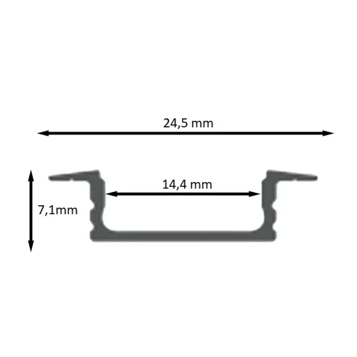 Perfil de LED Embutir Preto 2 Metros 24x7mm