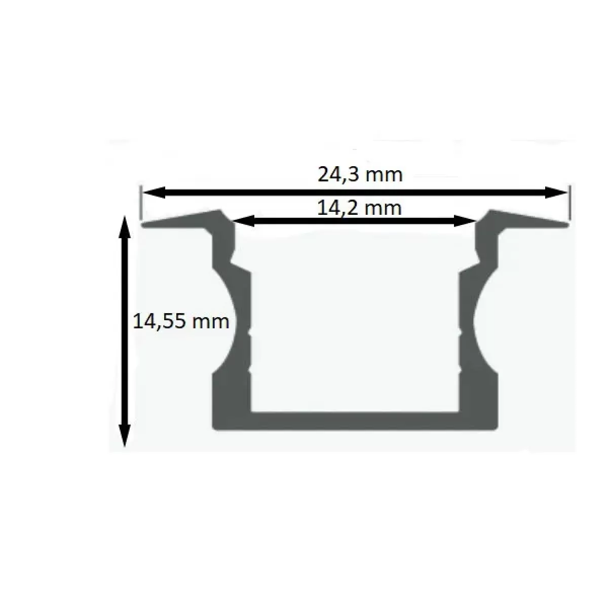 Perfil de LED Embutir Preto 2 Metros 24x14mm