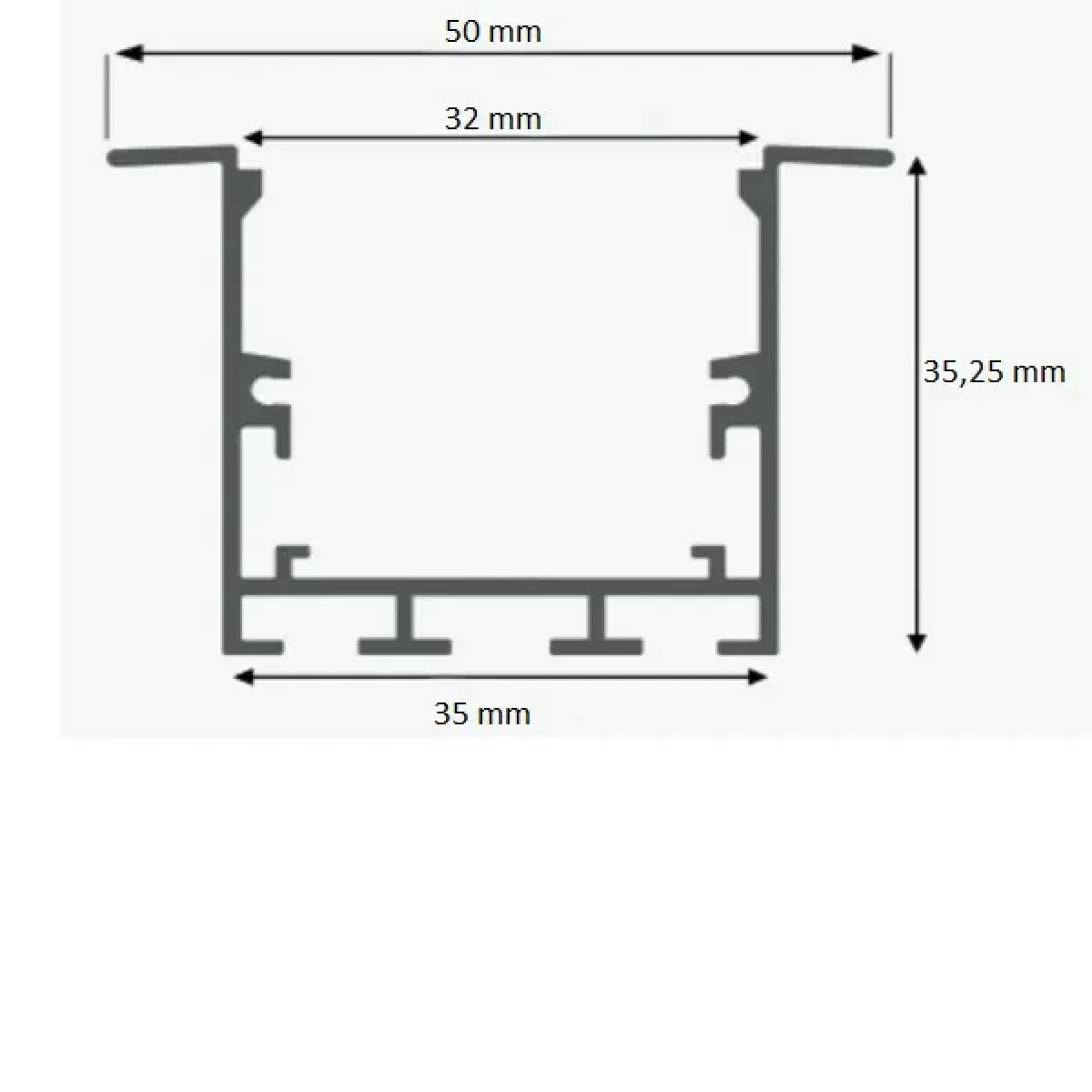 Perfil de LED Embutir Preto 2 Metros 50x35mm