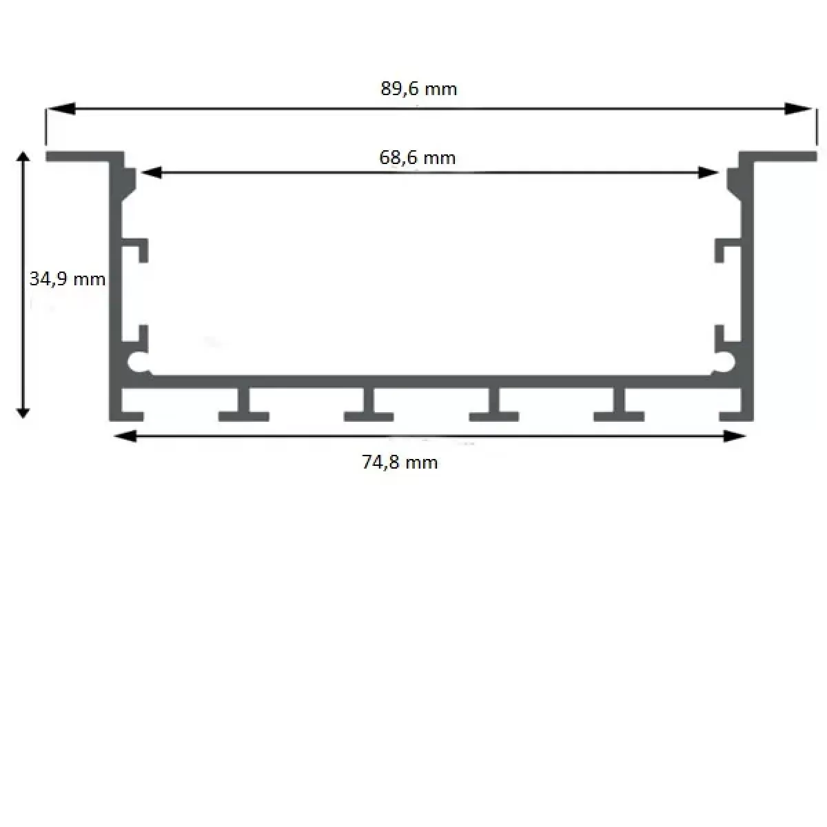 Perfil de LED Embutir Branco 3 Metros 90x35mm