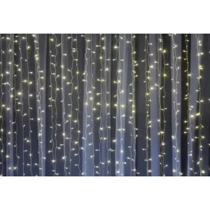 Cortina LED 8 Funções 3mx2m com 300 Leds Branco Quente 220v