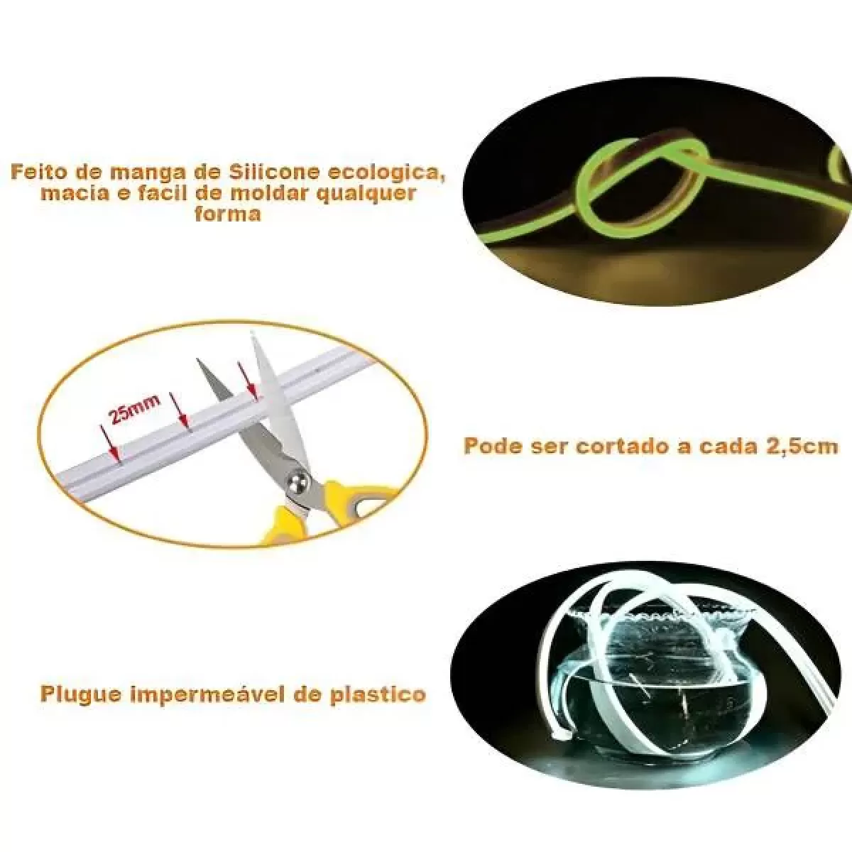 Fita de Led Neon IP67 Rolo 5m Branco Quente 12v