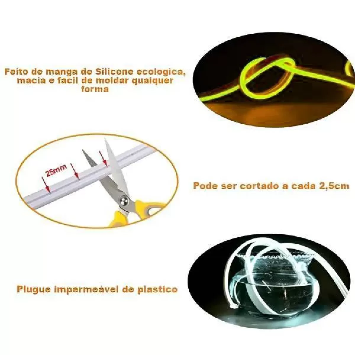 Fita de Led Neon IP67 Rolo 5m Amarela 12v