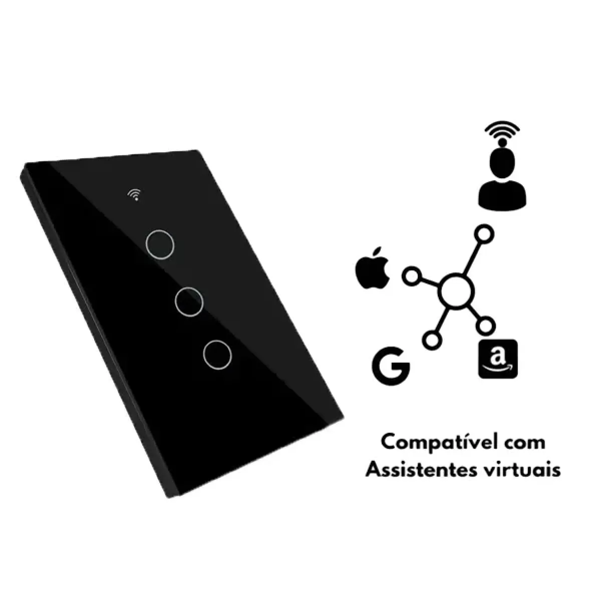 Interruptor Smart Wifi Touch 3 Botões Preto