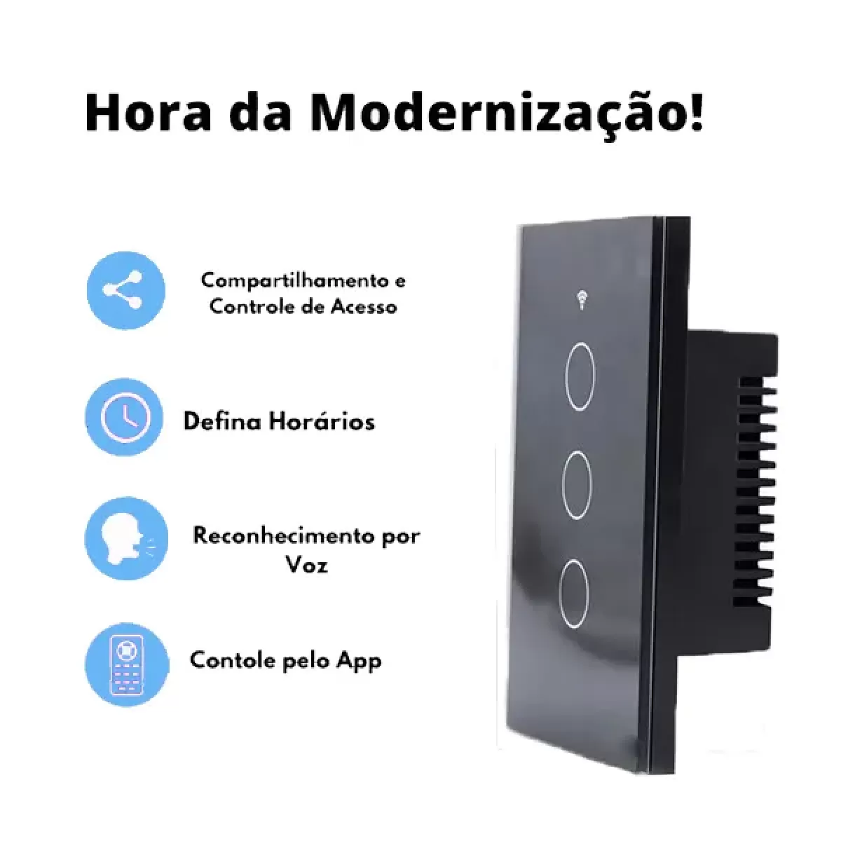 Interruptor Smart Wifi Touch 3 Botões Preto