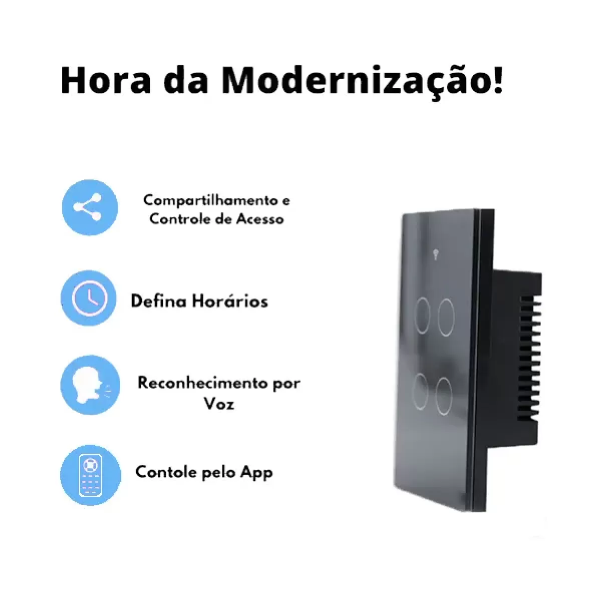 Interruptor Smart Wifi Touch 4 Botões Preto