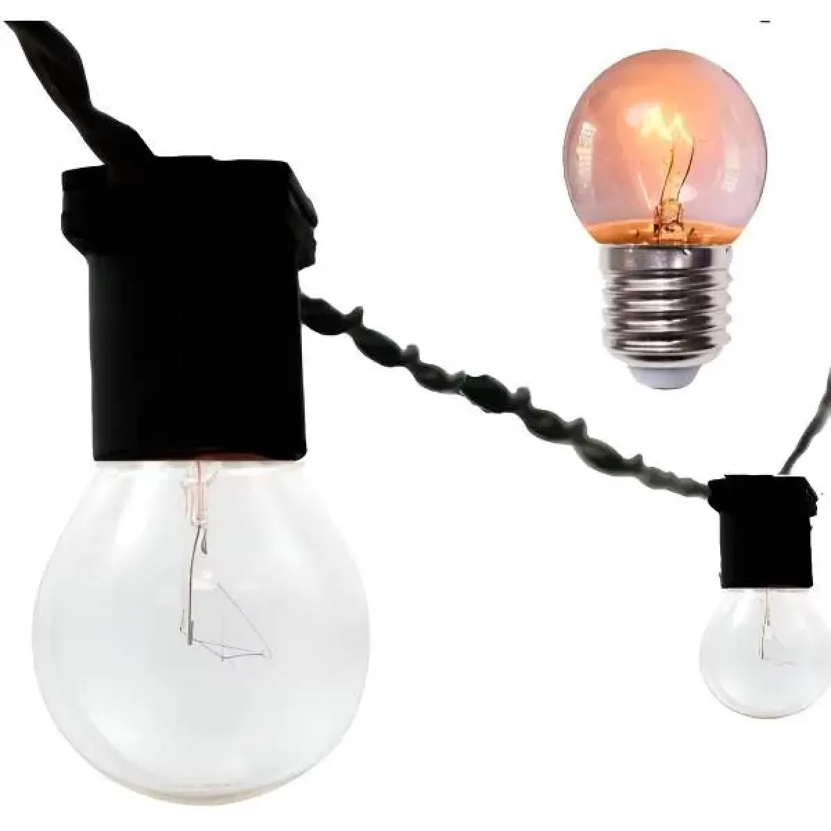 Varal de Luzes Preto de 100 Metros com 100 Soquetes E27 (sem lâmpada)