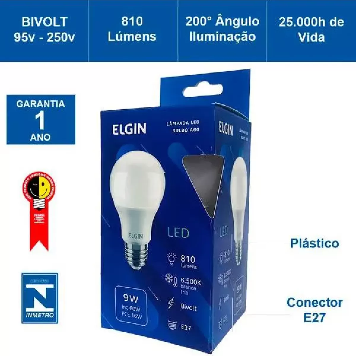 Lampada LED Bulbo 9w e27 Branco Frio Elgin