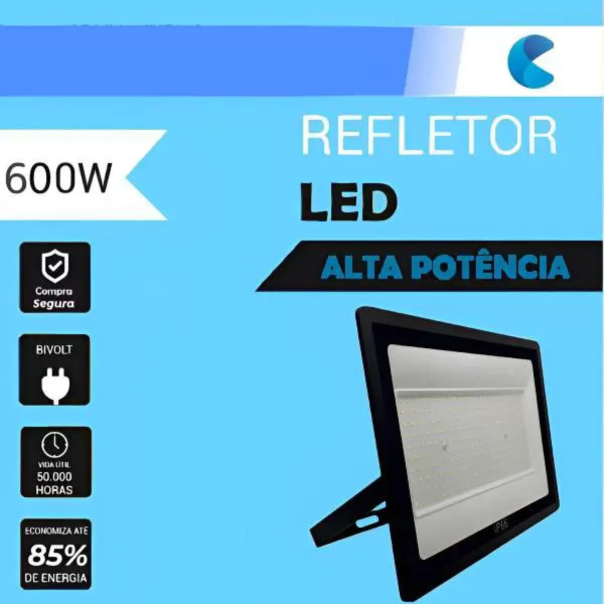 Refletor LED 600w Holofote LED SMD Branco Frio LD Prova d'água