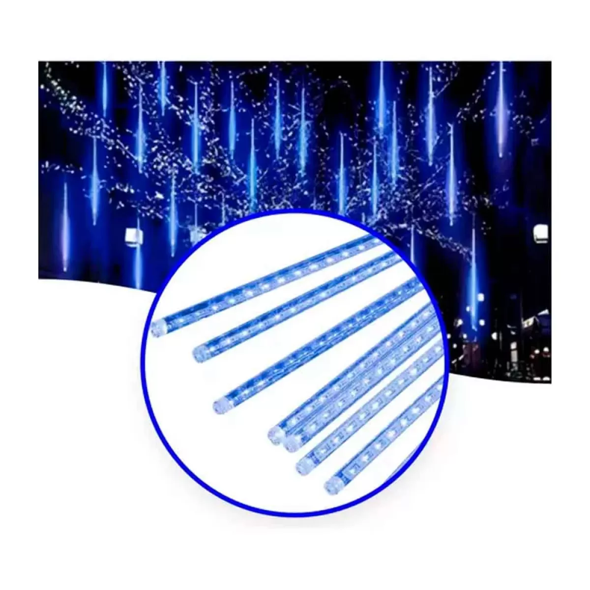 Kit 8 Bastões Chuva de Meteoro 50cm Snowfall Azul Bivolt